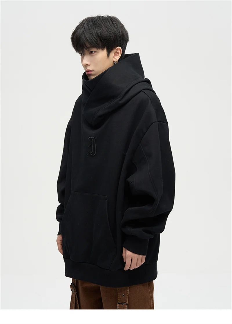Men's black turtleneck hoodie by Jelieora Venture featuring a cozy fit and soft fabric, stylish casual wear for cold weather.