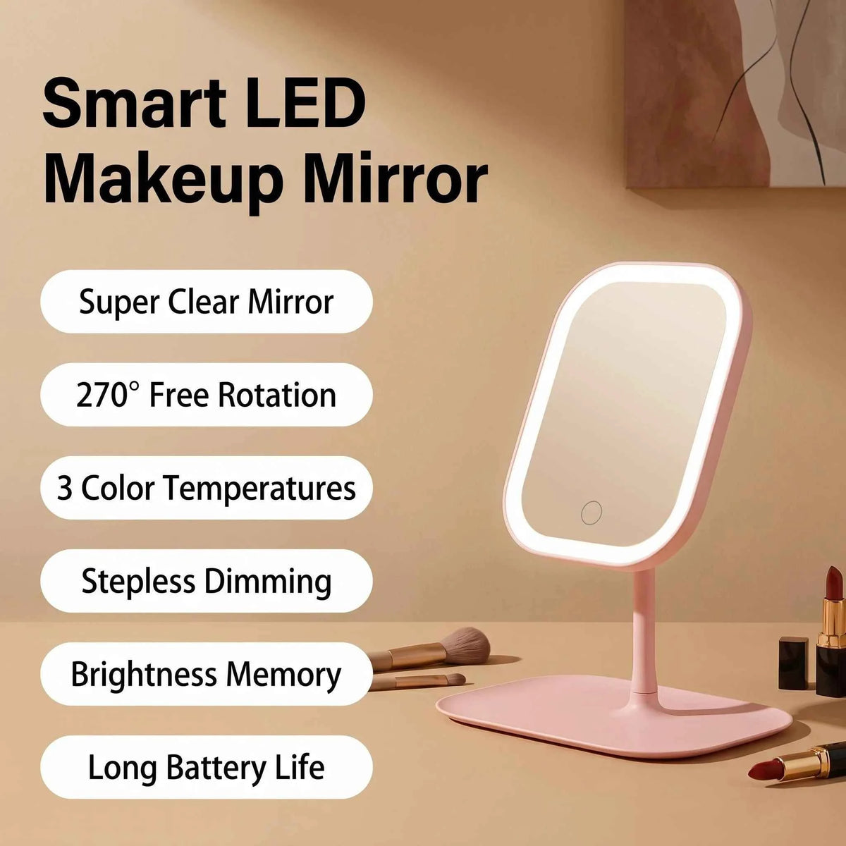 LED Desktop Vanity Mirror | 3 Colour Lights Touch Control Makeup Mirror