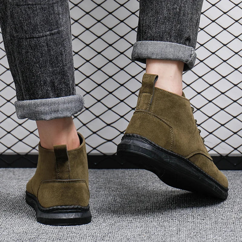 Men's High Top Faux Suede Lace-Up Casual Boots