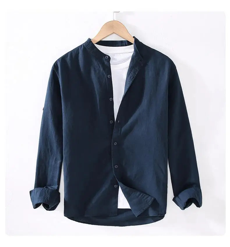 Men's linen long sleeve shirt by Jelieora Venture, featuring a lightweight, breathable fabric in a relaxed fit.