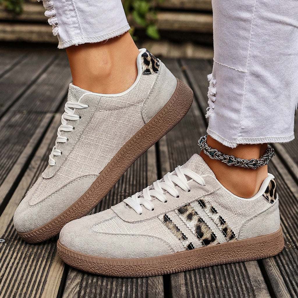 Women's Leopard Print Casual Sports Shoes | Lace-Up Anti-Slip Trainers