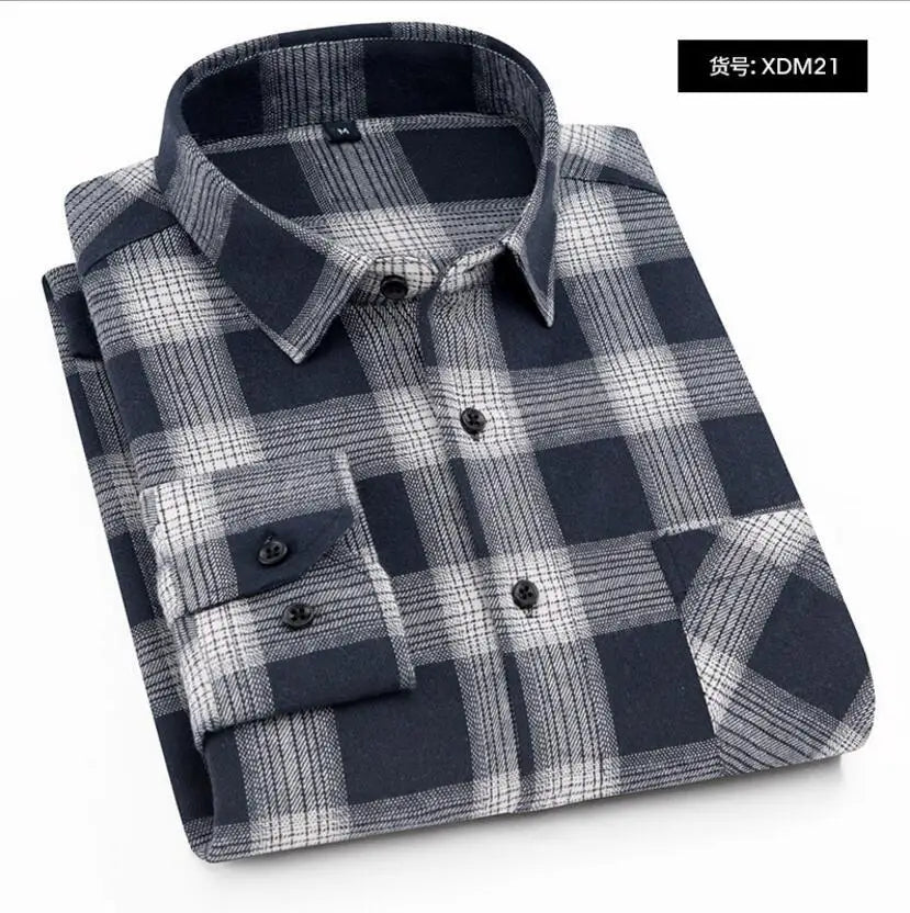 Men's 100% cotton flannel plaid shirt by Jelieora Venture, featuring a classic red and black checkered pattern, long sleeves, and collar.