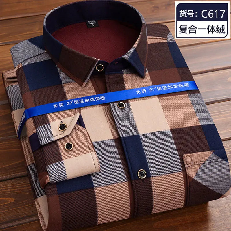 Men's fleece-lined plaid shirt jacket by Jelieora Venture, showing front view with classic plaid pattern and cozy fleece interior.