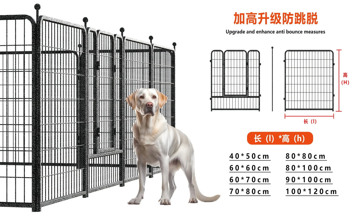 Heavy-duty Jelieora Venture dog playpen with ground stakes, indoor outdoor pet safety fence and barrier for puppy and dog containment.