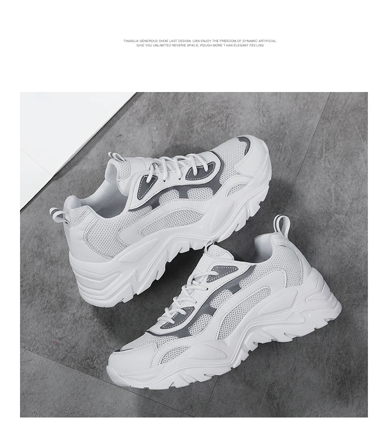 Women's vulcanized platform chunky sneakers by Jelieora Venture, showing black sneaker with thick sole and stylish design.
