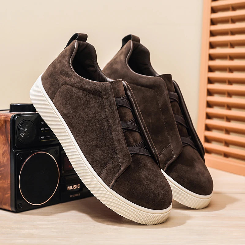 Men's suede leather casual shoes with thick soles from Jelieora Venture, featuring a stylish and comfortable footwear design.