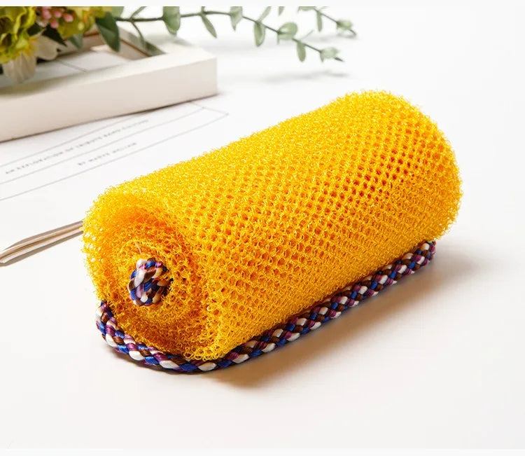 African net bath sponge for shower and exfoliating, Jelieora Venture back-gant shower puff with foam towel for body cleansing.