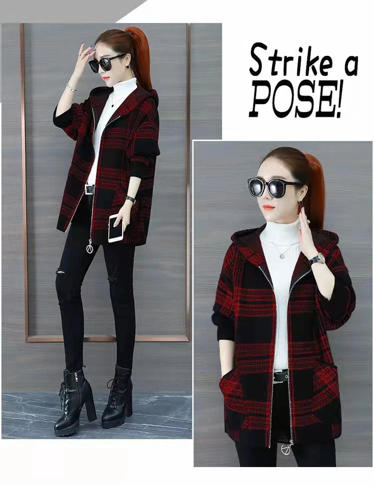 Plus size plaid fleece-lined coat for women by Jelieora Venture, featuring a cozy, stylish plaid pattern and warm fleece interior.