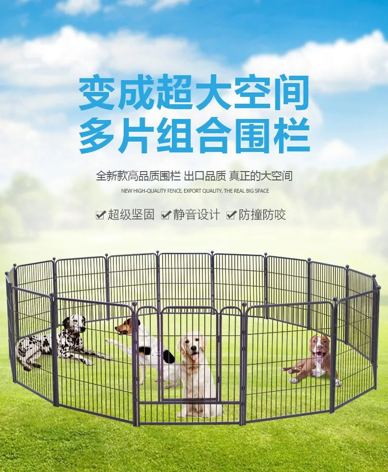 Heavy duty Jelieora Venture dog playpen with ground stakes, ideal for indoor and outdoor pet safety and containment.