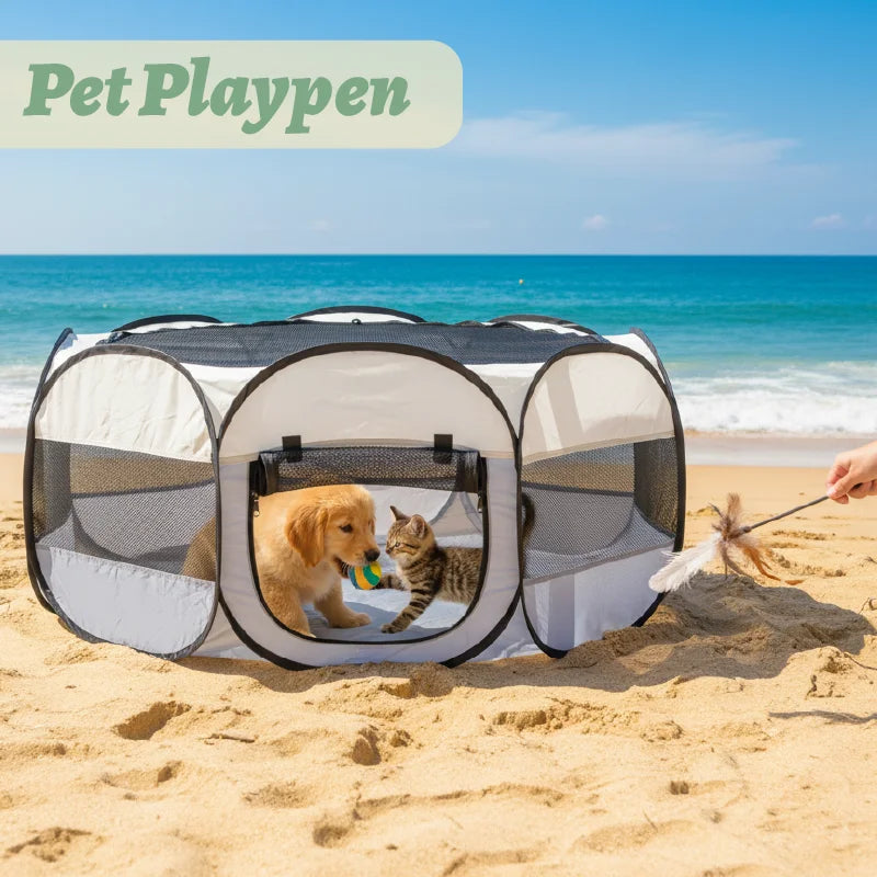 Foldable Jelieora Venture small animal playpen with cover, suitable for chicks, puppies, kittens, and other small pets indoors or outdoors.