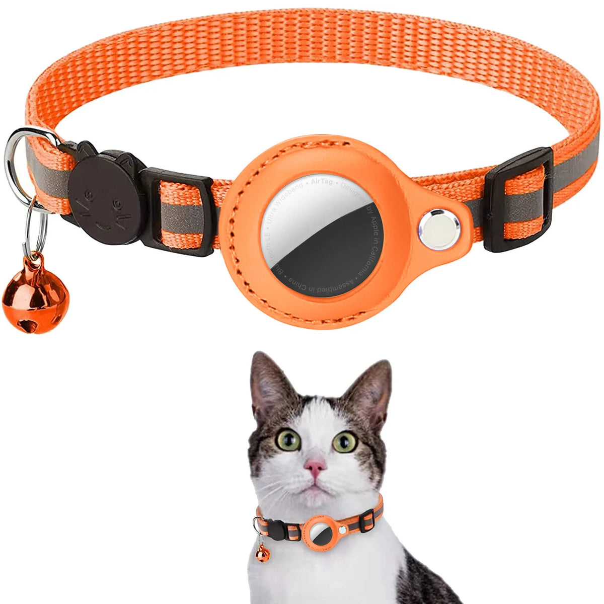 Jelieora Venture cat AirTag collar with adjustable strap and secure buckle, designed for tracking pet cats.