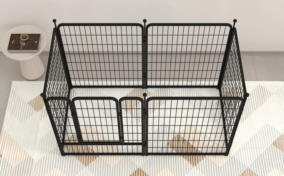 Heavy duty Jelieora Venture dog playpen with ground stakes, indoor/outdoor pet safety fence for puppies and dogs.