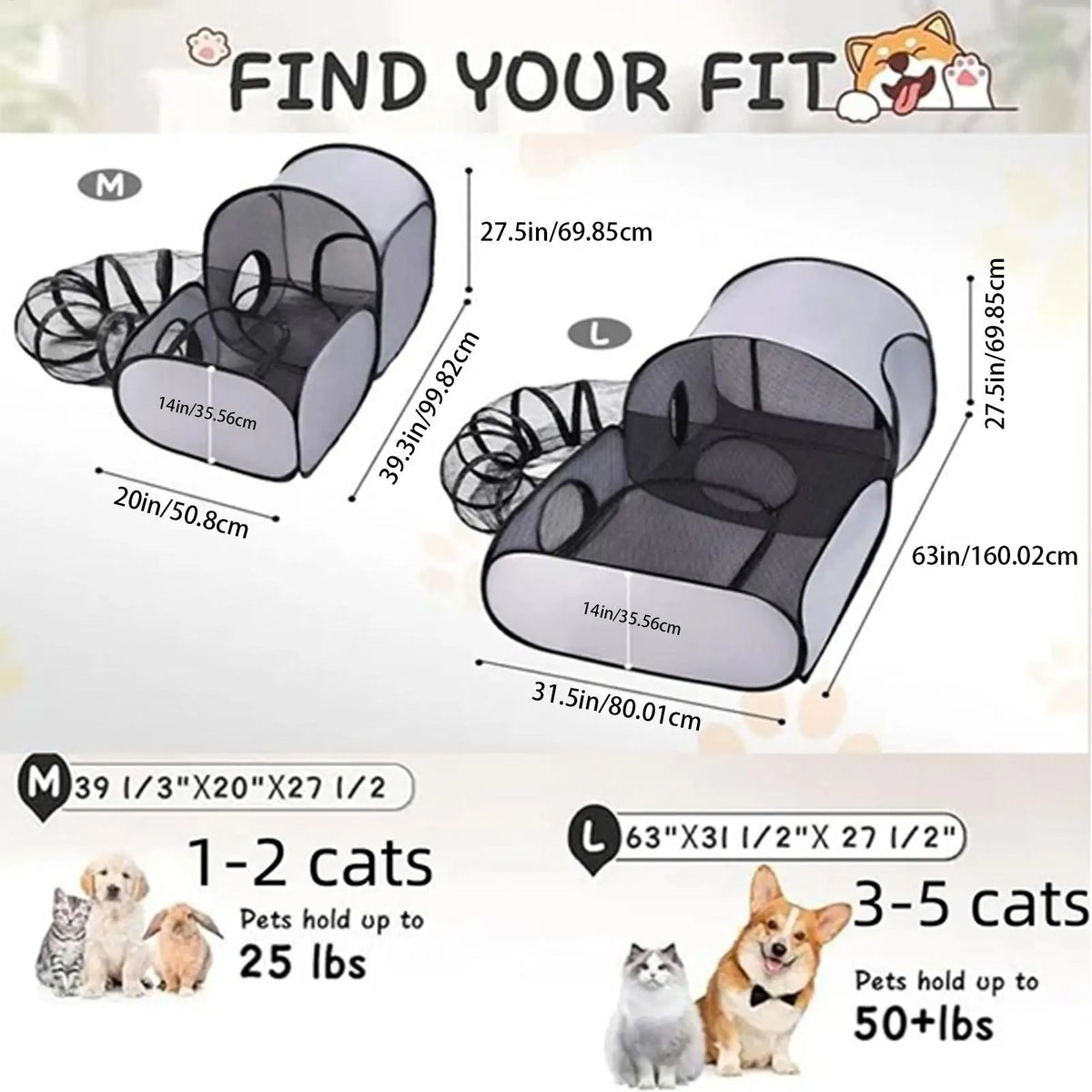 Jelieora Venture foldable cat and dog playpen with breathable tent design, interactive toys, suitable for kittens and puppies.