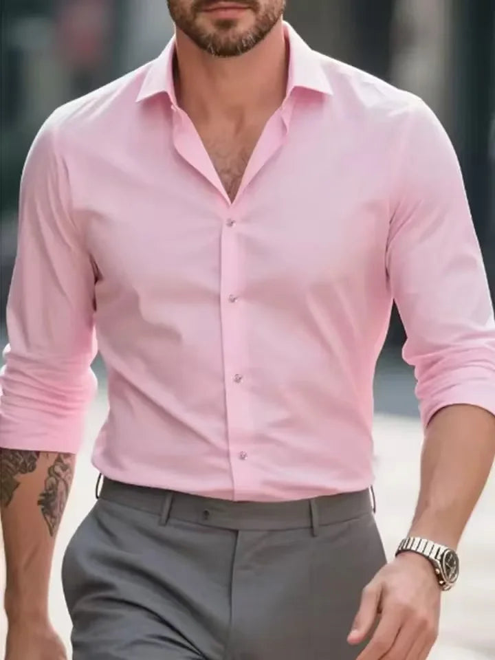 Men's slim fit long sleeve shirt by Jelieora Venture, shown in a stylish design with a button-down collar and tailored fit.