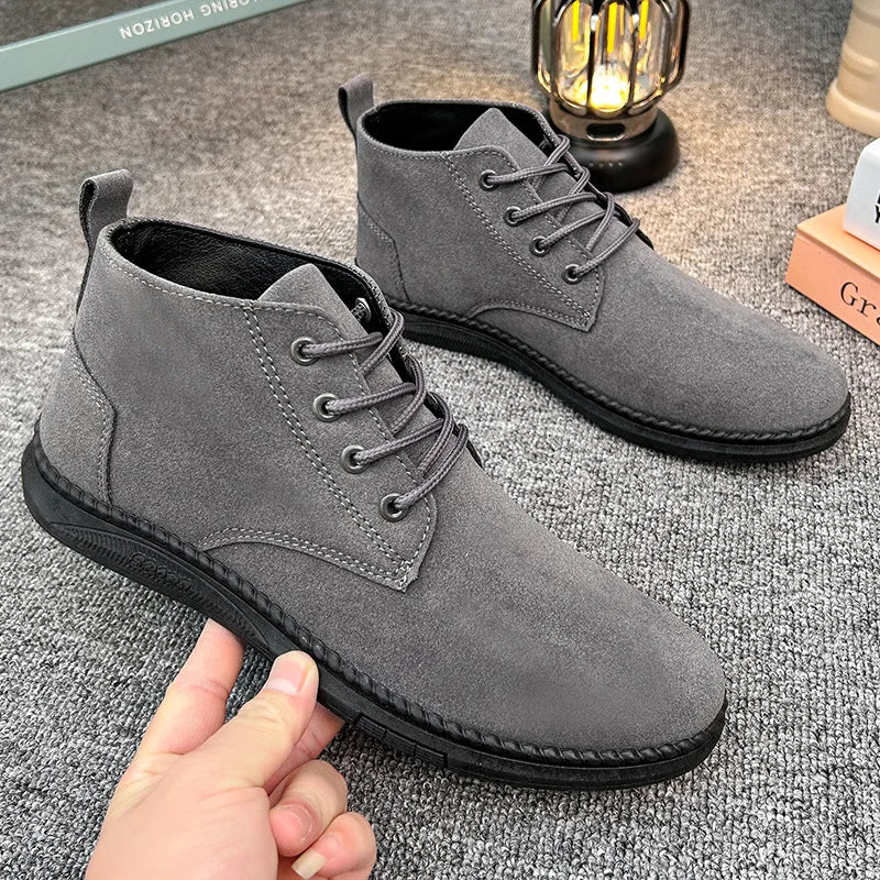 Men's High Top Faux Suede Lace-Up Casual Boots