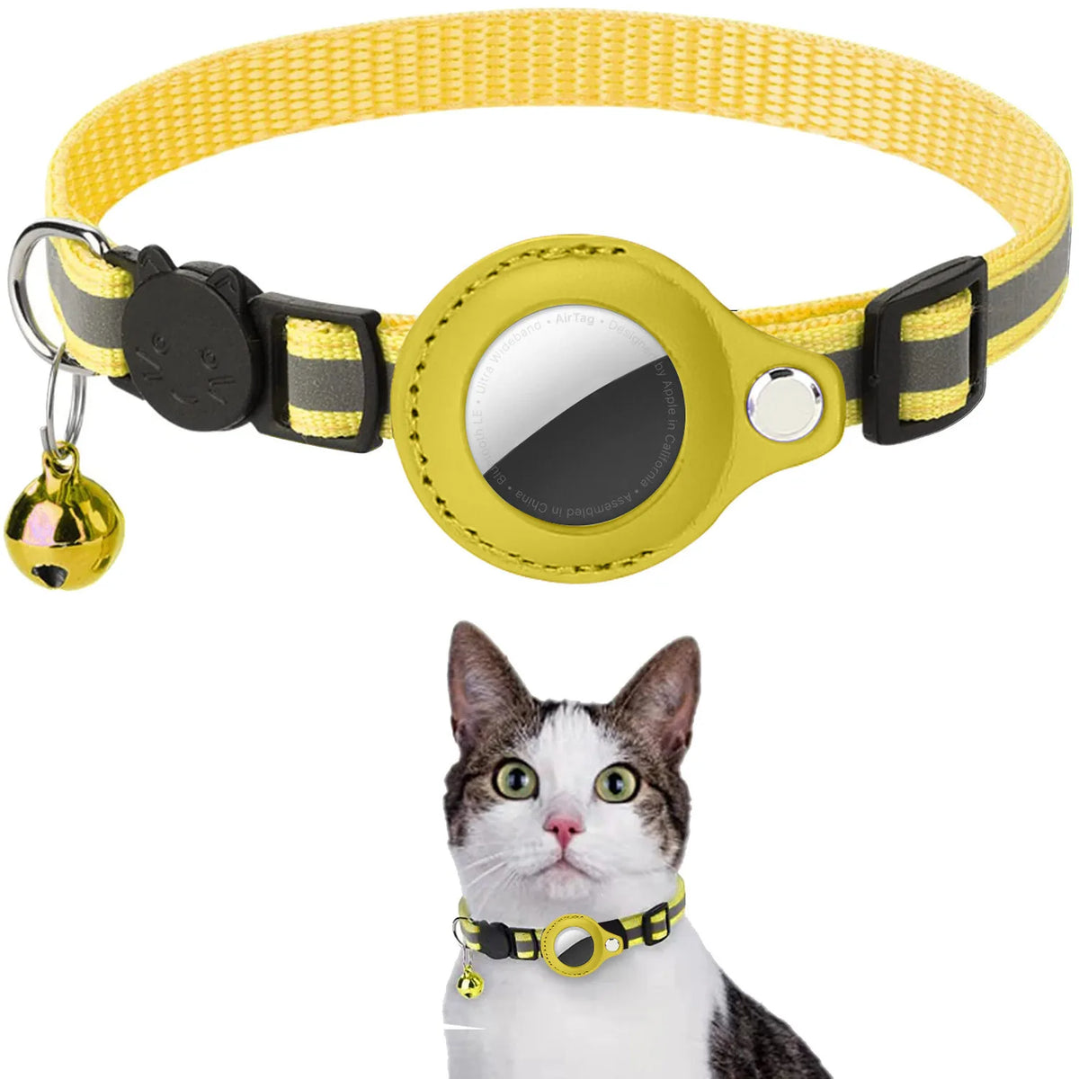 Jelieora Venture cat AirTag collar with adjustable strap and secure buckle for pets, designed for tracking and safety.