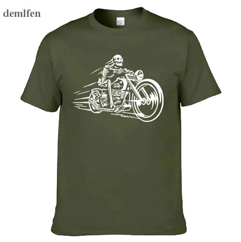 Men's 3D motorcycle biker print T-shirt by Jelieora Venture, featuring a bold biker graphic on a casual black T-shirt.