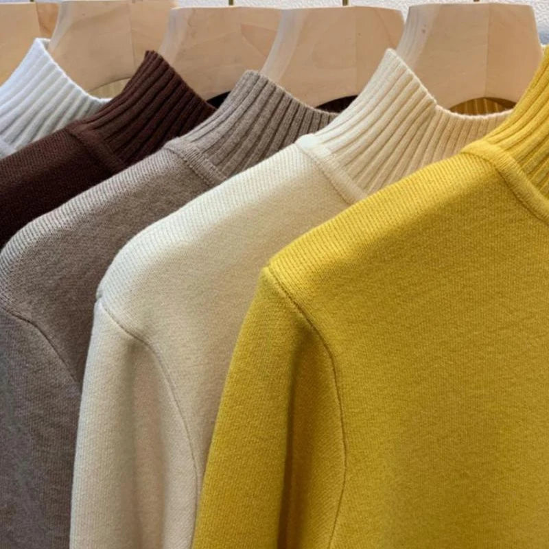 Women’s turtleneck knit pullover sweater by Jelieora Venture, featuring a cozy, ribbed design in soft, warm fabric.