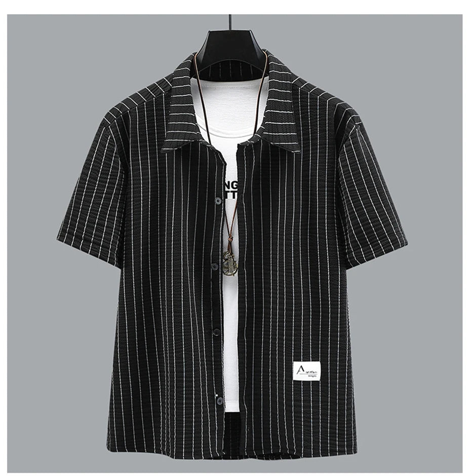 Men's plus size stripe shirt and shorts set by Jelieora Venture, summer co-ord in 4XL–11XL, featuring a stylish striped design.