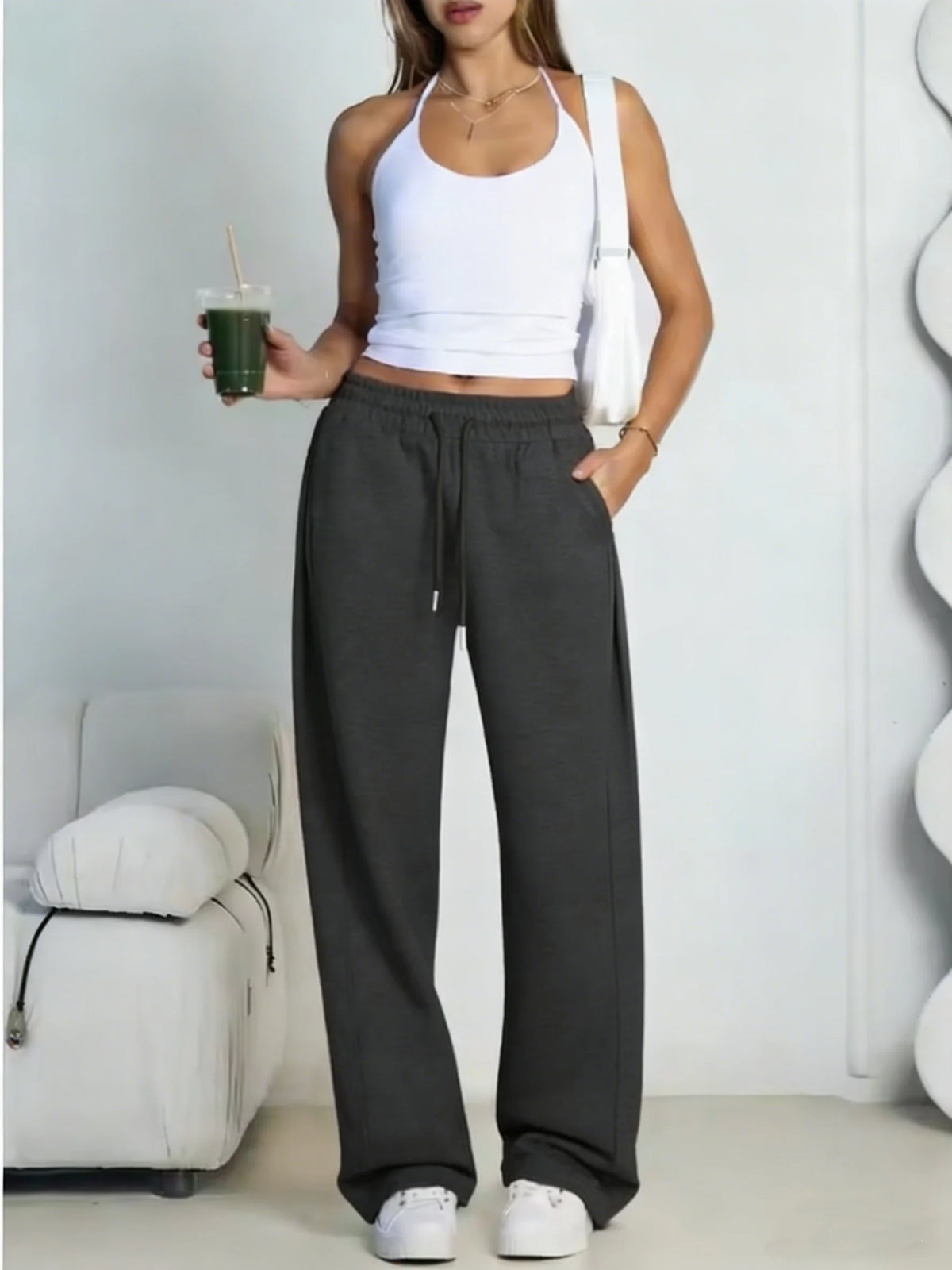 Women's wide leg jogger sweatpants by Jelieora Venture, showing relaxed fit with elastic waistband and soft fabric.