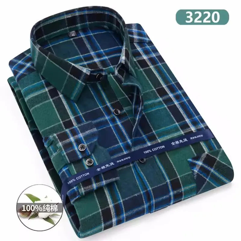 Men's cotton flannel plaid shirt by Jelieora Venture in extended sizes up to 11XL, showing the classic checkered pattern and button-up front.