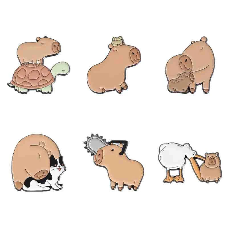 Cute Animals Enamel Pins Set: Adorable Cat & Capybara Badges for Every Outfit