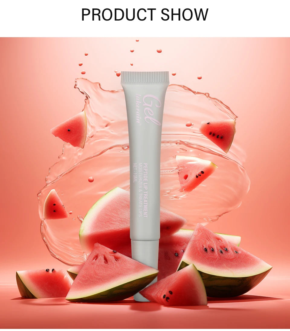 Jelieora Venture Lakerain Peptide Lip Treatment gel in 10ml, transparent moisturizing lip balm for hydration and fine line repair.