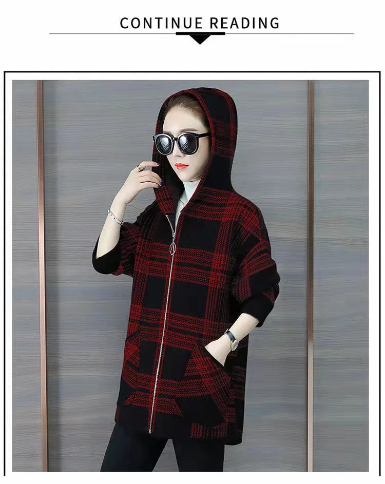 Plus size women's plaid fleece-lined coat by Jelieora Venture with a cozy, stylish design and button closure.