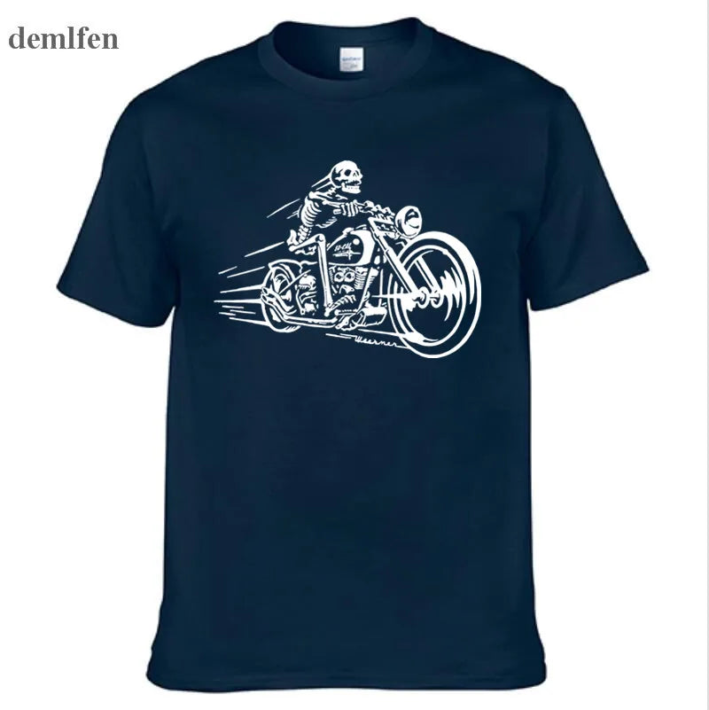 Men's 3D motorcycle biker print T-shirt by Jelieora Venture featuring a bold biker design on black fabric.