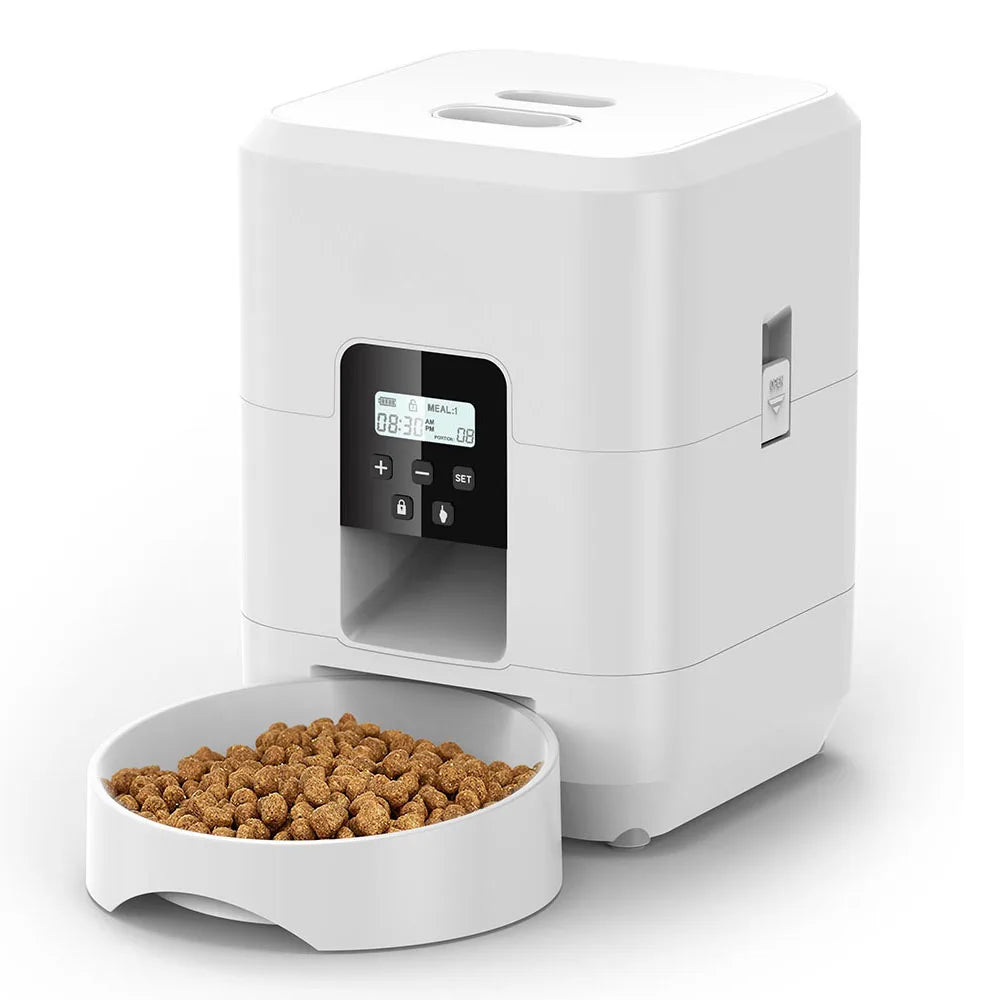 Automatic Jelieora Venture pet feeder for cats and dogs, with timed, quantitative food dispensing and a durable cat and dog bowl.
