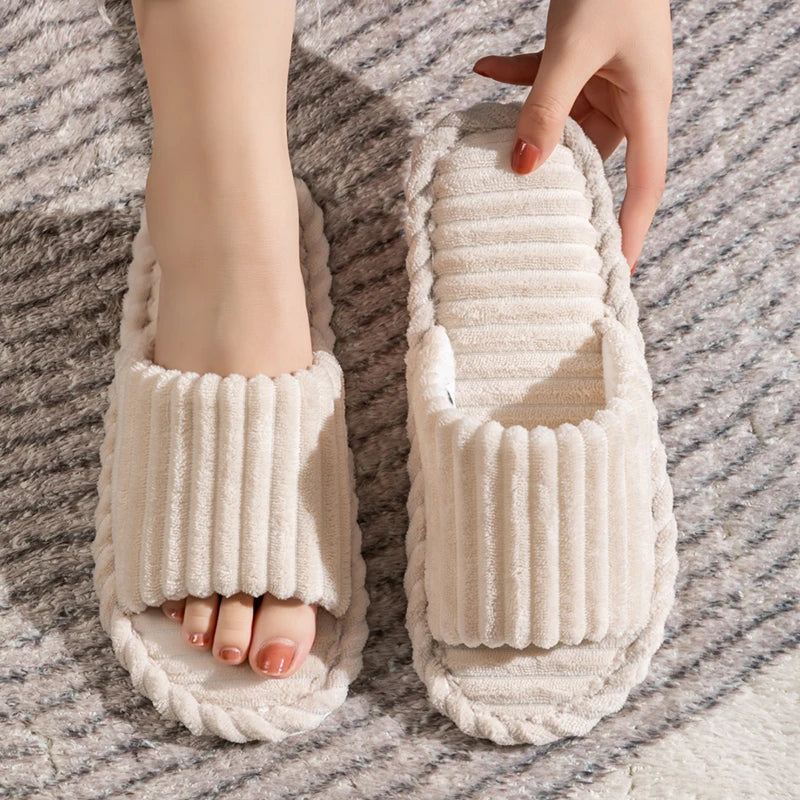 Men's open toe slippers by Jelieora Venture featuring soft fabric and cushioned soles for comfortable indoor wear.