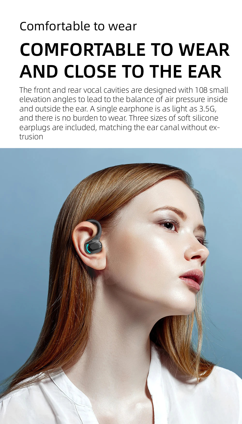 Bluetooth 5.2 Single Ear Wireless Earphone with Mic – Waterproof Mini Ear Hook (1 Earbud)
