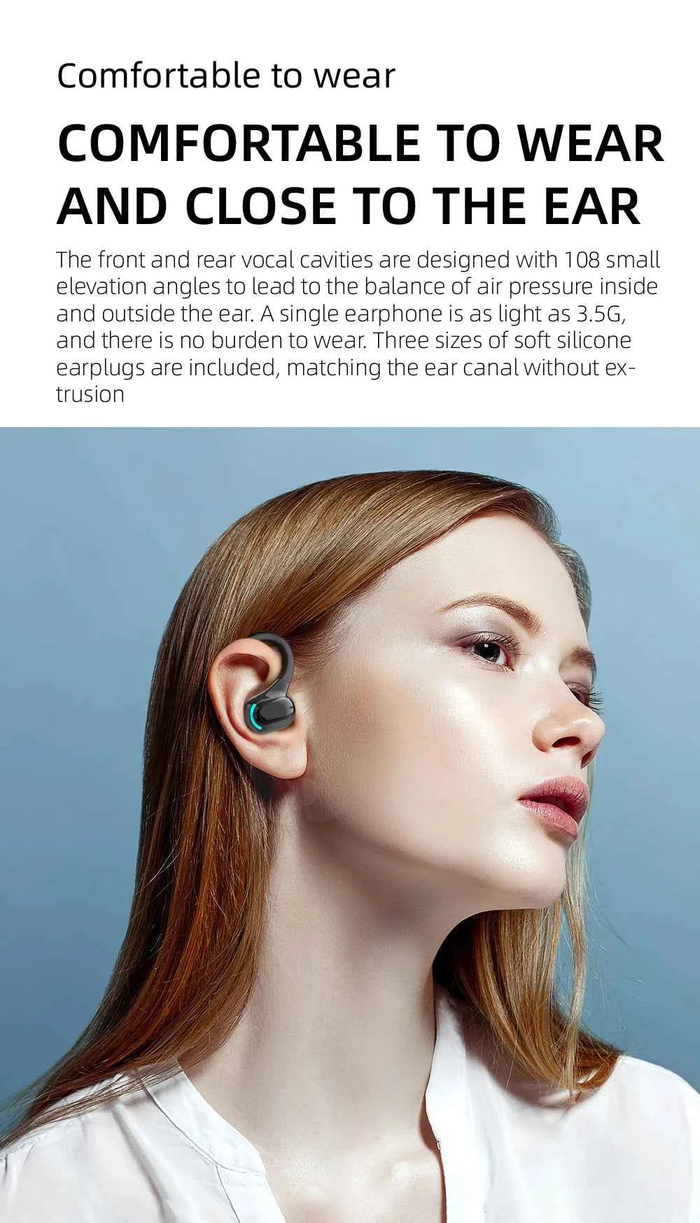 Bluetooth 5.2 Single Ear Wireless Earphone with Mic – Waterproof Mini Ear Hook (1 Earbud)