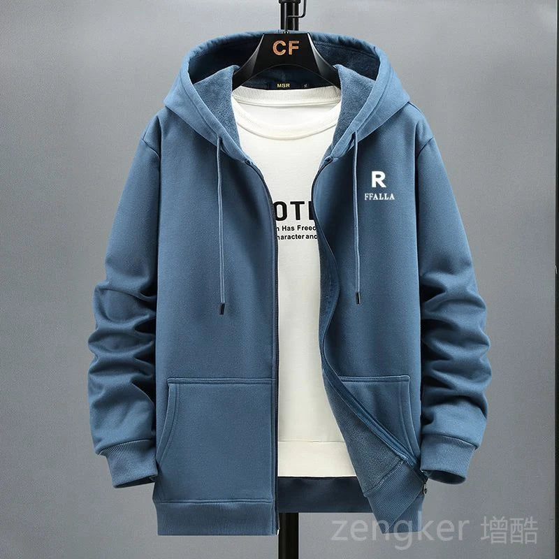 Men's plus size hooded zip sweatshirt by Jelieora Venture, featuring a zip front, hood, and comfortable fit in a casual style.