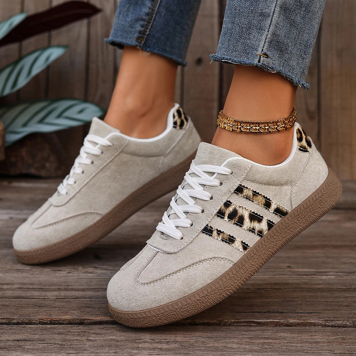 Women's Leopard Print Casual Sports Shoes | Lace-Up Anti-Slip Trainers