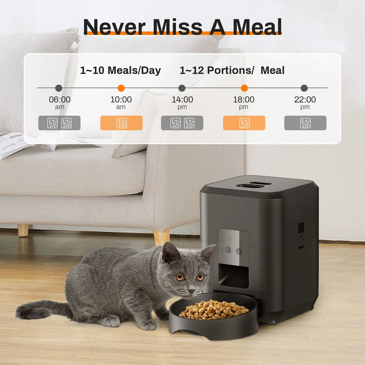 Jelieora Venture automatic pet feeder for cats and dogs, with digital timer and slow feeding bowl for controlled pet food dispensing.