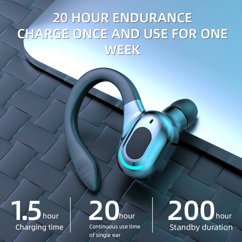 Bluetooth 5.2 Single Ear Wireless Earphone with Mic – Waterproof Mini Ear Hook (1 Earbud)