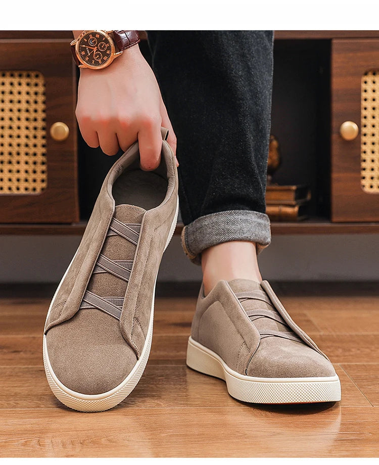 Men's suede leather casual shoes with thick soles by Jelieora Venture, featuring a stylish and comfortable footwear design.