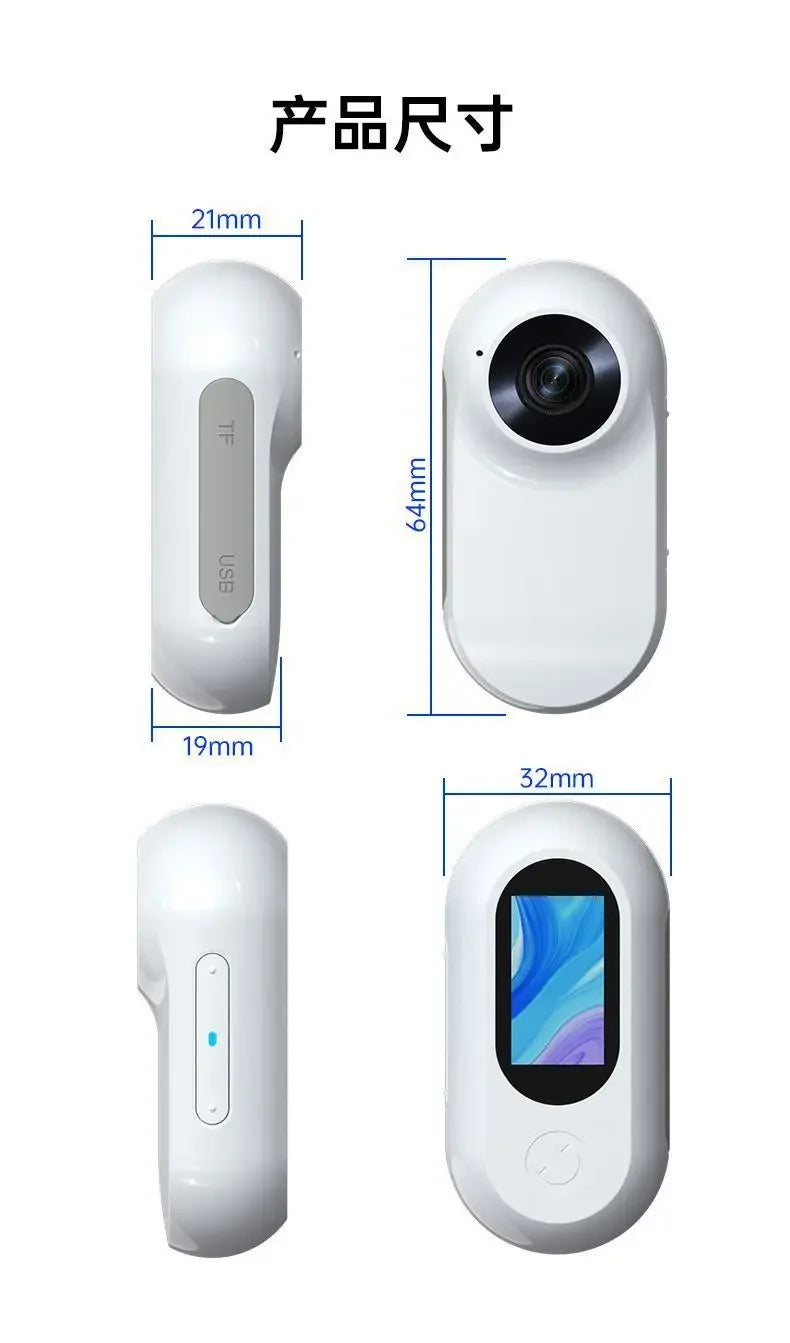 Jelieora Venture portable thumb pet camera showing HD 1080p video, detachable design, and collar mount for cats and dogs outdoors.