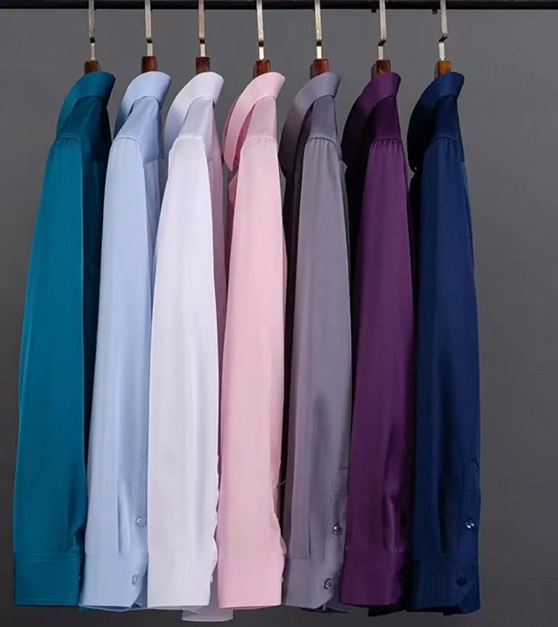 Men's slim fit long sleeve shirt by Jelieora Venture, shown in navy with a button-down collar and tailored fit.