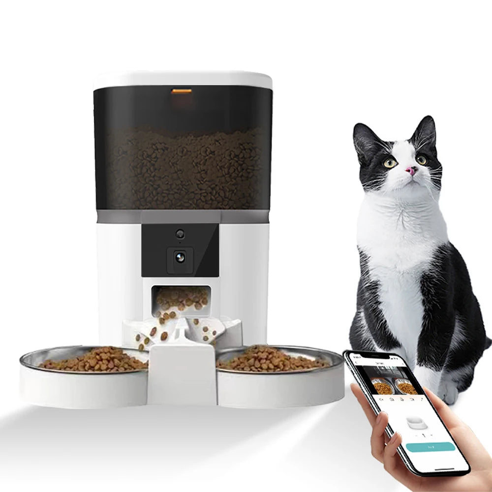 Jelieora Venture 4L automatic pet feeder with HD camera, suitable for cats and dogs, featuring remote feeding and dual pet compatibility.