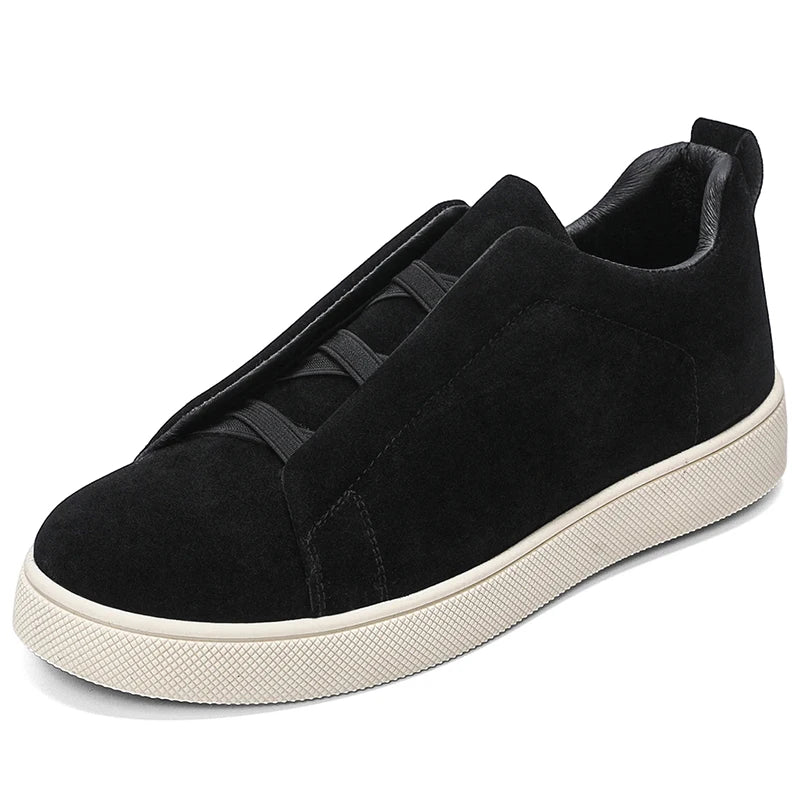 Men's suede leather casual shoes with thick sole by Jelieora Venture, showcasing their stylish design and comfortable fit.