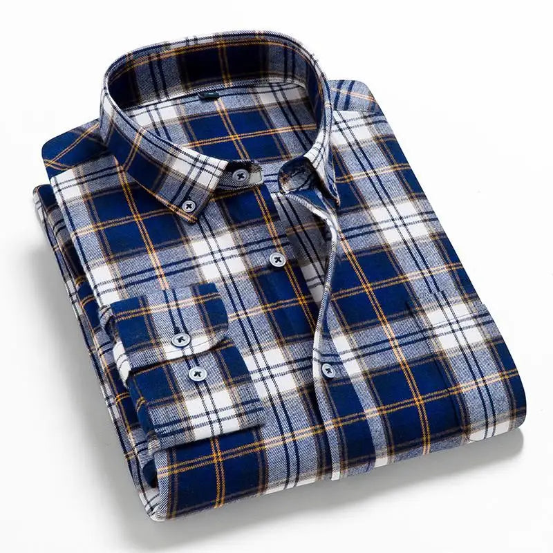Men's cotton flannel plaid shirt by Jelieora Venture, shown in a classic red and black checkered pattern, casual long-sleeve top