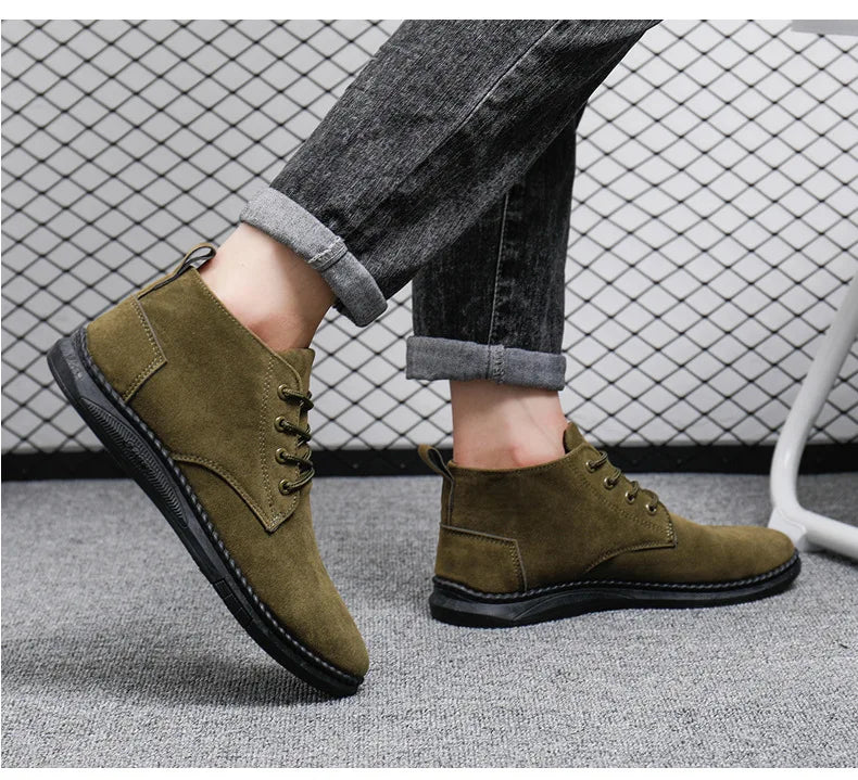 Men's High Top Faux Suede Lace-Up Casual Boots