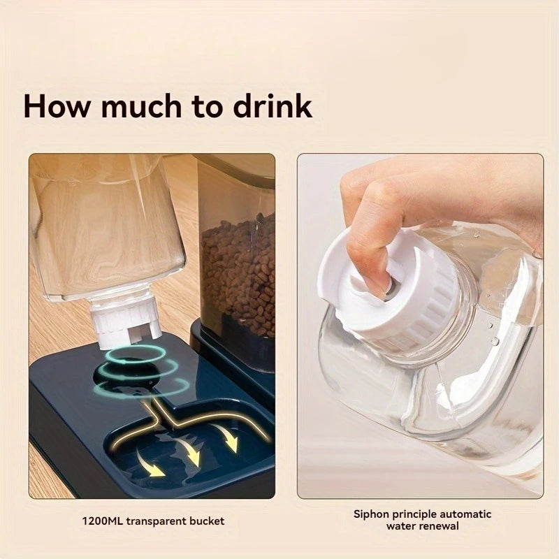 Jelieora Venture automatic pet feeder and drinker set for cats and dogs with smart portion control, no batteries needed.