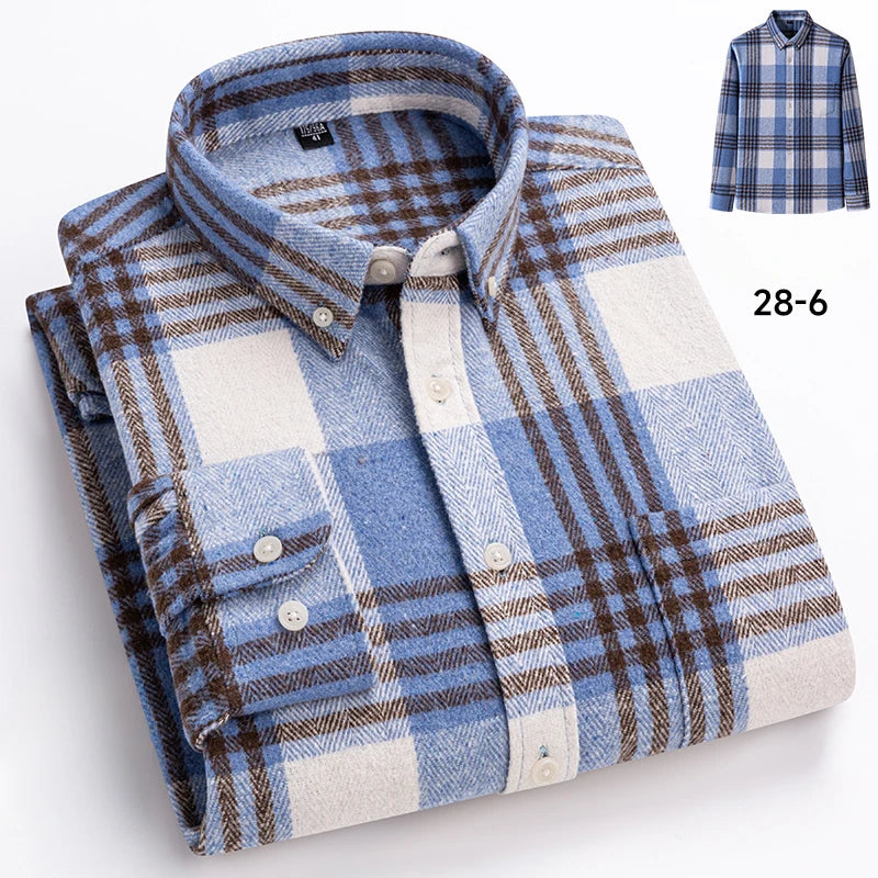 Men's cotton herringbone plaid shirt by Jelieora Venture, featuring classic pattern and button-up design in various sizes.