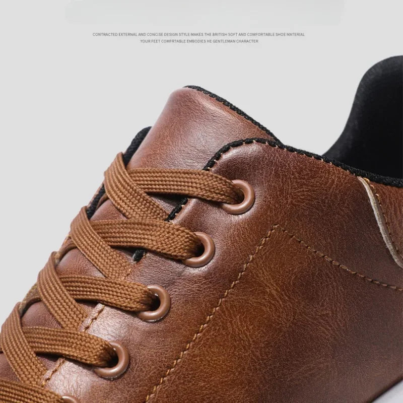Men's leather loafer shoes by Jelieora Venture featuring a classic design, brown leather, and slip-on style.