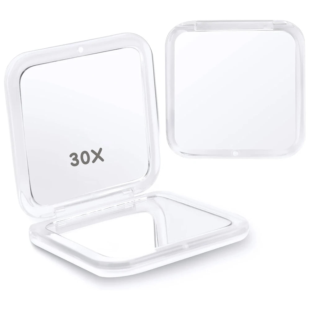 Compact 30x Magnifying Makeup Mirror with Tweezers | Travel Pocket Mirror