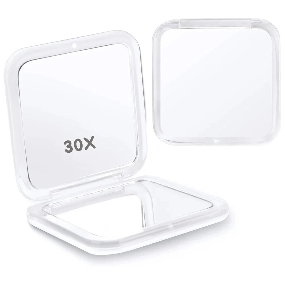 Compact 30x Magnifying Makeup Mirror with Tweezers | Travel Pocket Mirror