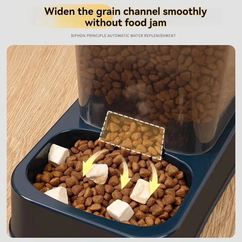 Jelieora Venture automatic pet feeder and waterer with portion control for dogs and cats, battery-free pet accessory.